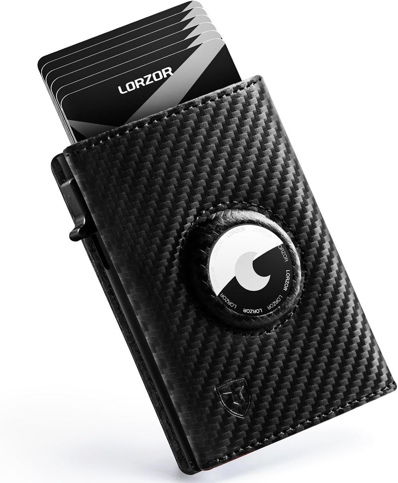 LORZOR AirTag Wallet - Full Grain Leather, Mens Minimalist Wallet with Apple Air Tag Holder, Slim Smart Pop up Card Case, ID Window, RFID Blocking, Front Pocket (AirTag Not Included) - Image 1